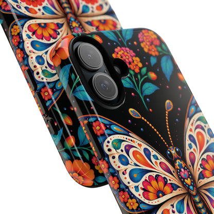Vibrant Orange and Turquoise Calavera Butterfly Phone Case - Multicolor Phone Case