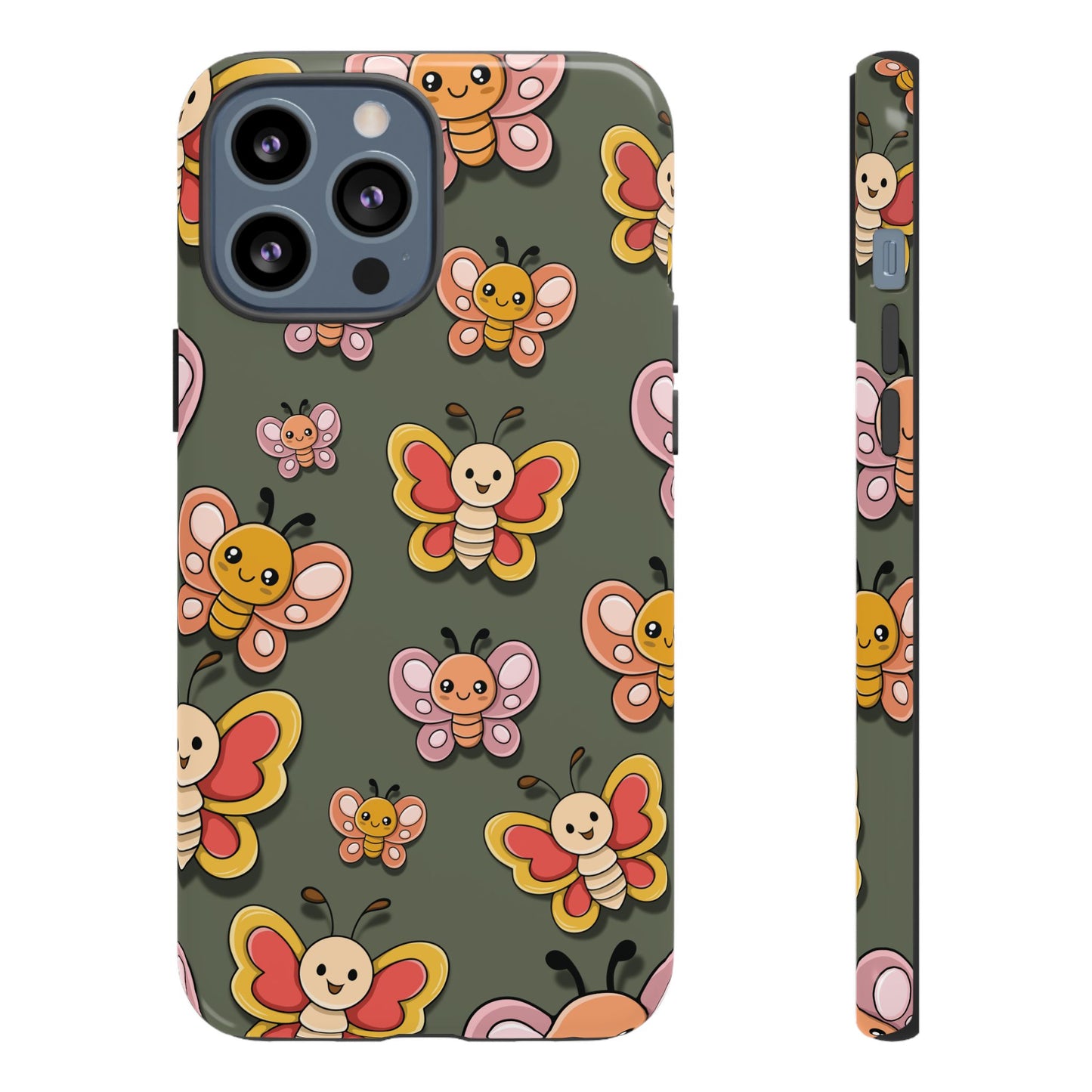 iPhone 13 Pro Max / Glossy Phone Case - Green Butterfly Sticker Design Phone Case