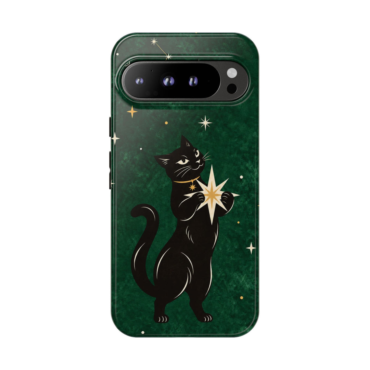 Forest Green Celestial Black Cat Phone Case - Green Phone Case - Google Pixel 9 Pro XL / Glossy