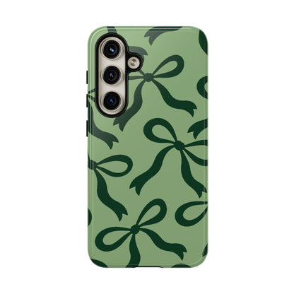 Bold Sage Green and Forest Green Bow Pattern Phone Case - Green Phone Case - Samsung Galaxy S24 / Glossy