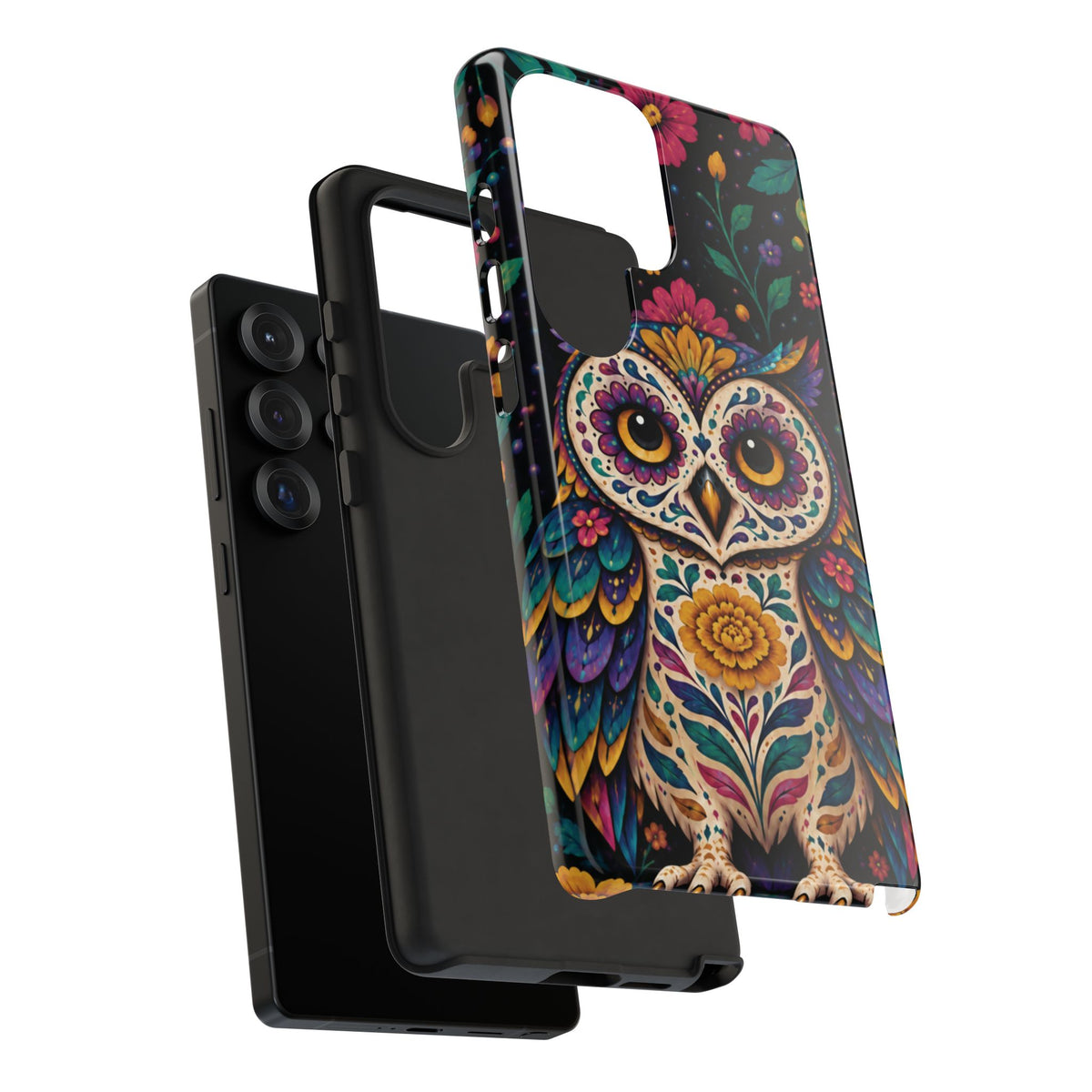 Vibrant Purple and Teal Calavera Owl Phone Case - Multicolor Phone Case