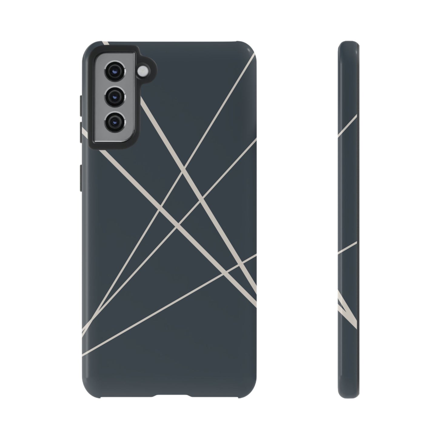 Samsung Galaxy S21 Plus / Glossy Phone Case - Abstract Blue with Beige Lines Phone Case