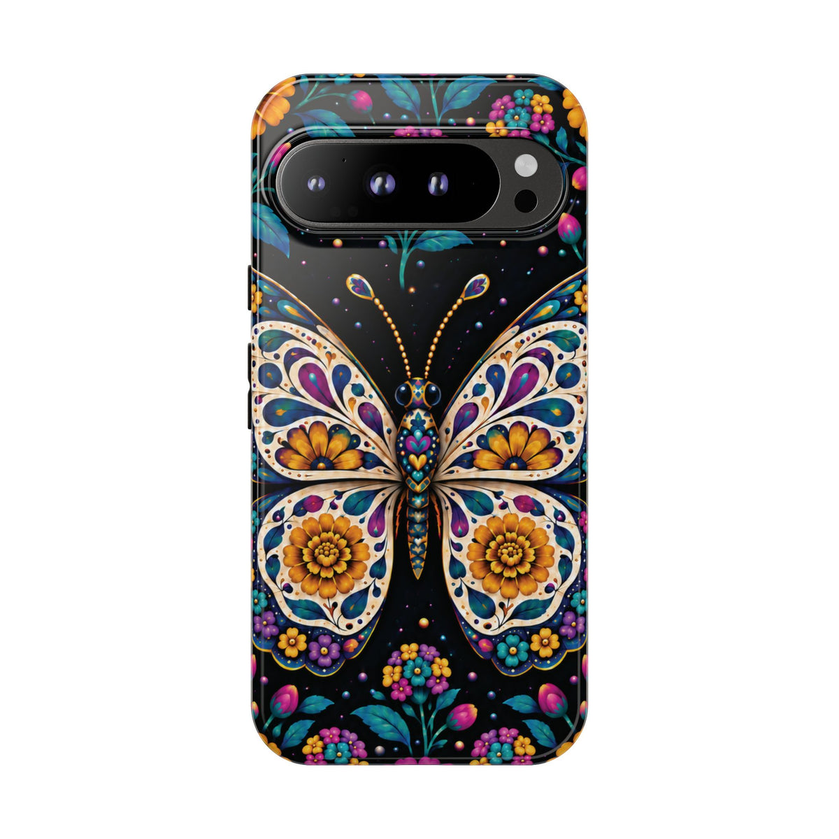 Vibrant Purple and Teal Calavera Butterfly Phone Case - Multicolor Phone Case - Google Pixel 9 Pro XL / Glossy