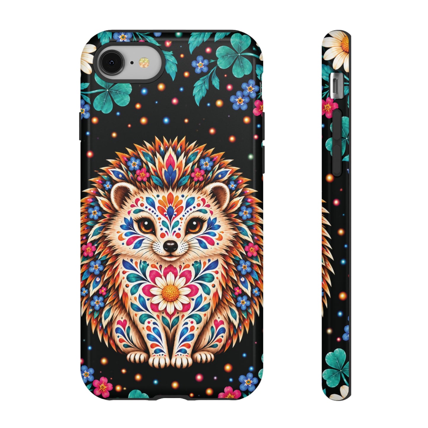 Vibrant Orange and Turquoise Calavera Hedgehog Phone Case - Multicolor Phone Case - iPhone 8 / Glossy