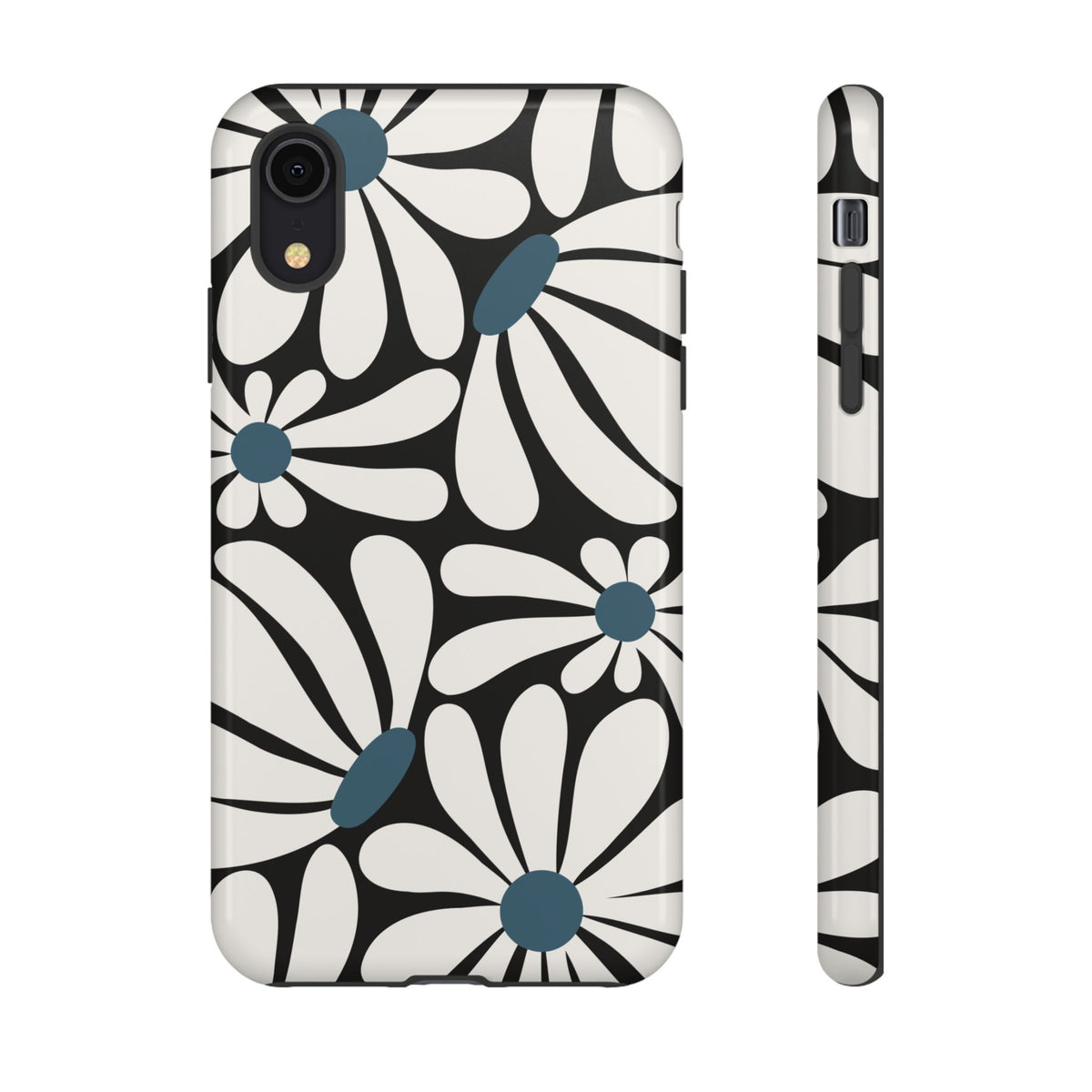 Retro Black Daisy Pattern Phone Case - Black Phone Case - iPhone XR / Glossy