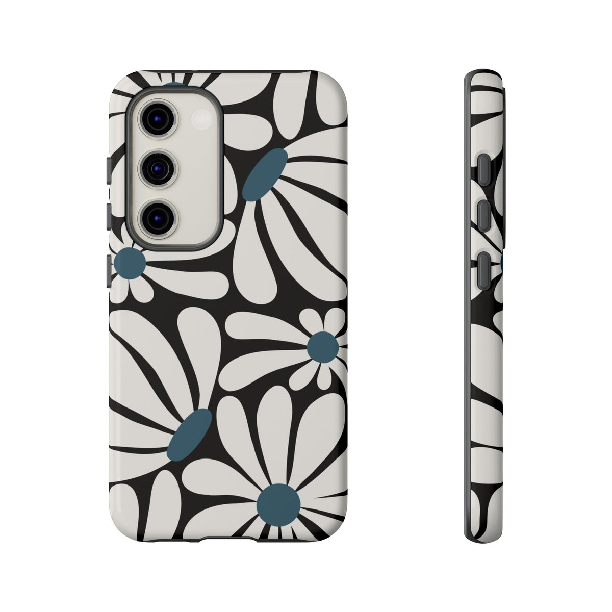 Retro Black Daisy Pattern Phone Case - Black Phone Case - Samsung Galaxy S23 / Glossy