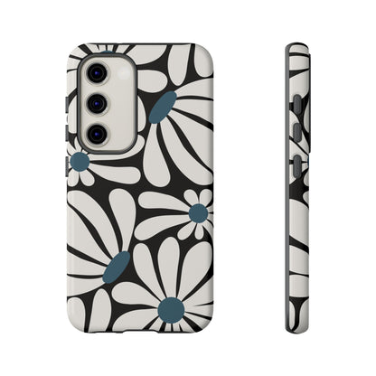 Retro Black Daisy Pattern Phone Case - Black Phone Case - Samsung Galaxy S23 / Glossy