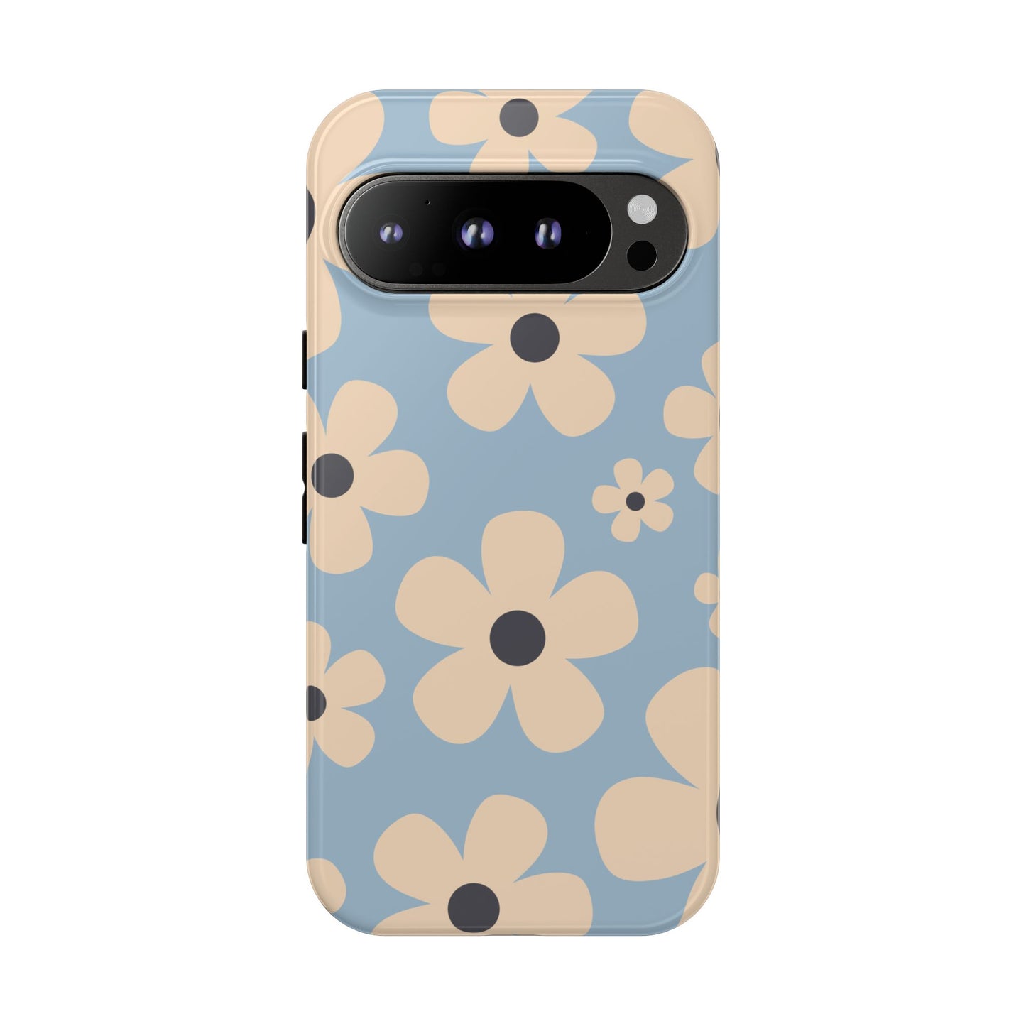 Google Pixel 9 Pro / Glossy Phone Case - Cute Light Blue & Cream Daisy Pattern Phone Case