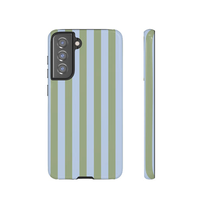 Samsung Galaxy S21 FE / Glossy Phone Case - Trendy Ice Blue & Green Stripe Pattern Phone Case
