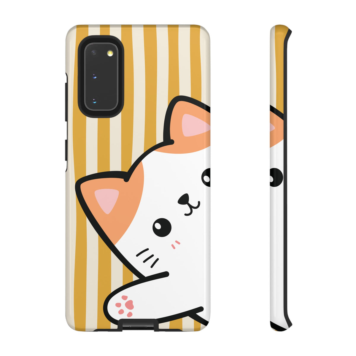 Playful Peakaboo Cat with Yellow Stripe Pattern Phone Case - Yellow Phone Case - Samsung Galaxy S20 / Glossy