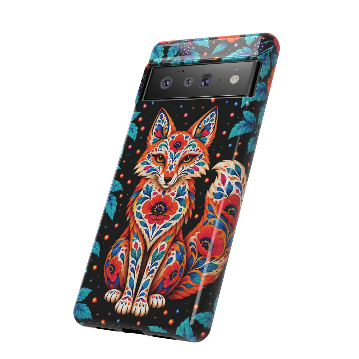 Vibrant Orange and Turquoise Calavera Fox Phone Case - Multicolor Phone Case