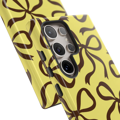 Bold Butter Yellow and Chocolate Brown Bow Pattern Phone Case