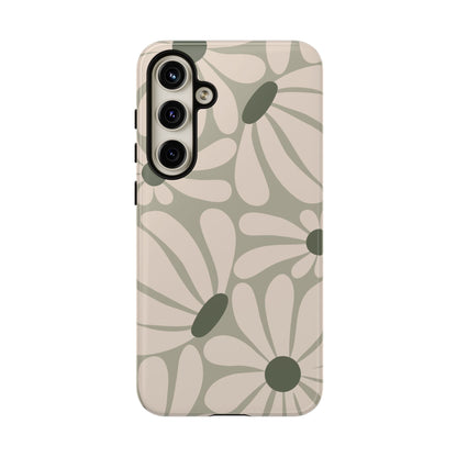 Samsung Galaxy S24 Plus / Glossy Phone Case - ’Retro Cream & Green Daisy Pattern’ Phone Case
