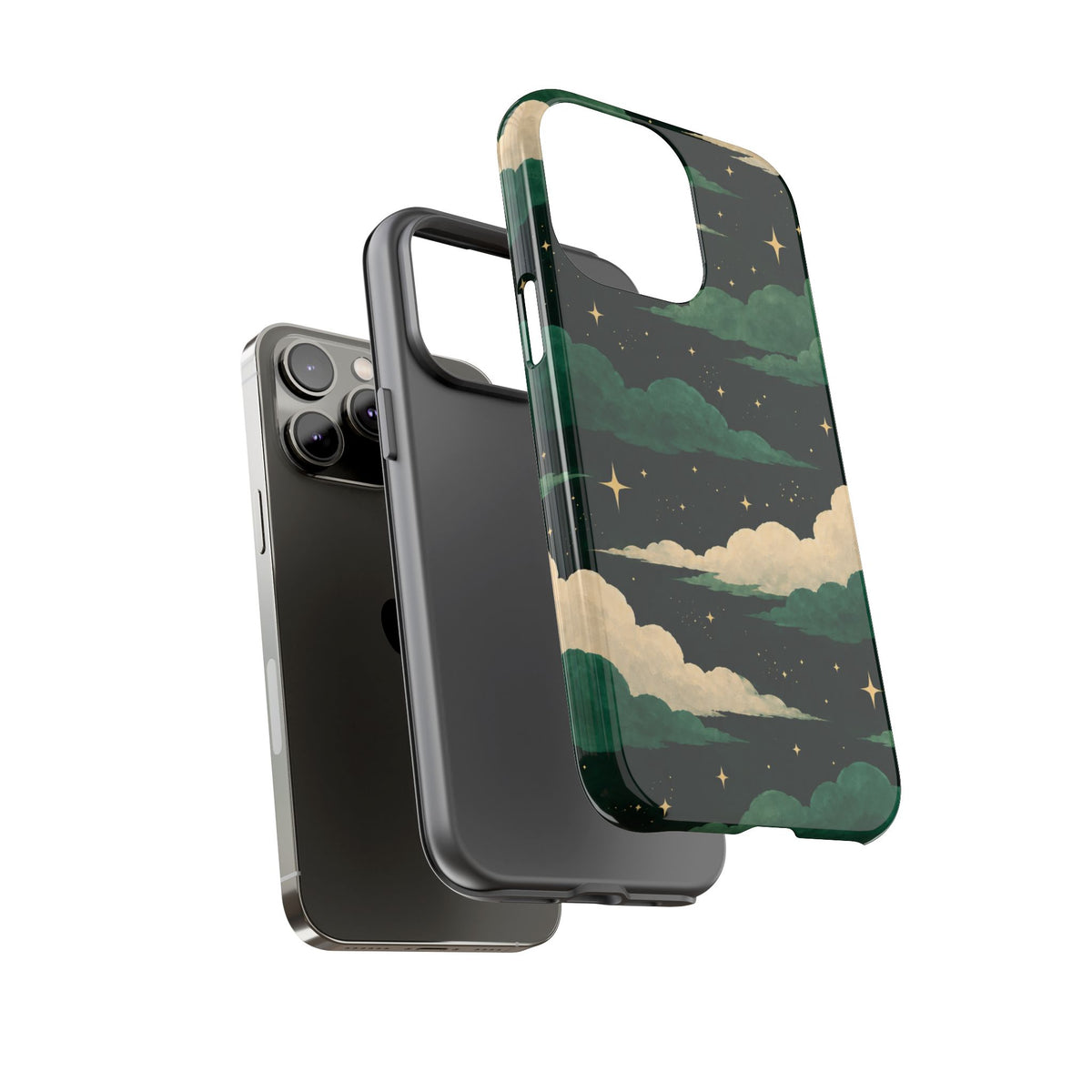 Illustrated Emerald Green Clouds & Stars Phone Case