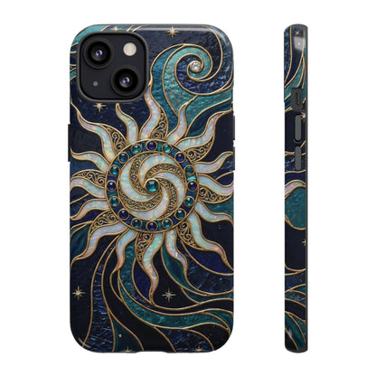 Elegant Teal & Gold Cosmic Sunburst Phone Case