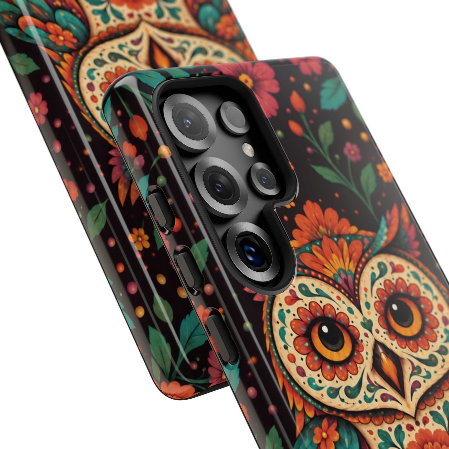 Vibrant Terracotta and Teal Calavera Owl Phone Case - Multicolor Phone Case