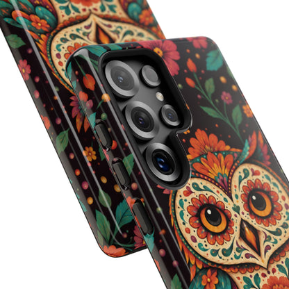 Vibrant Terracotta and Teal Calavera Owl Phone Case - Multicolor Phone Case