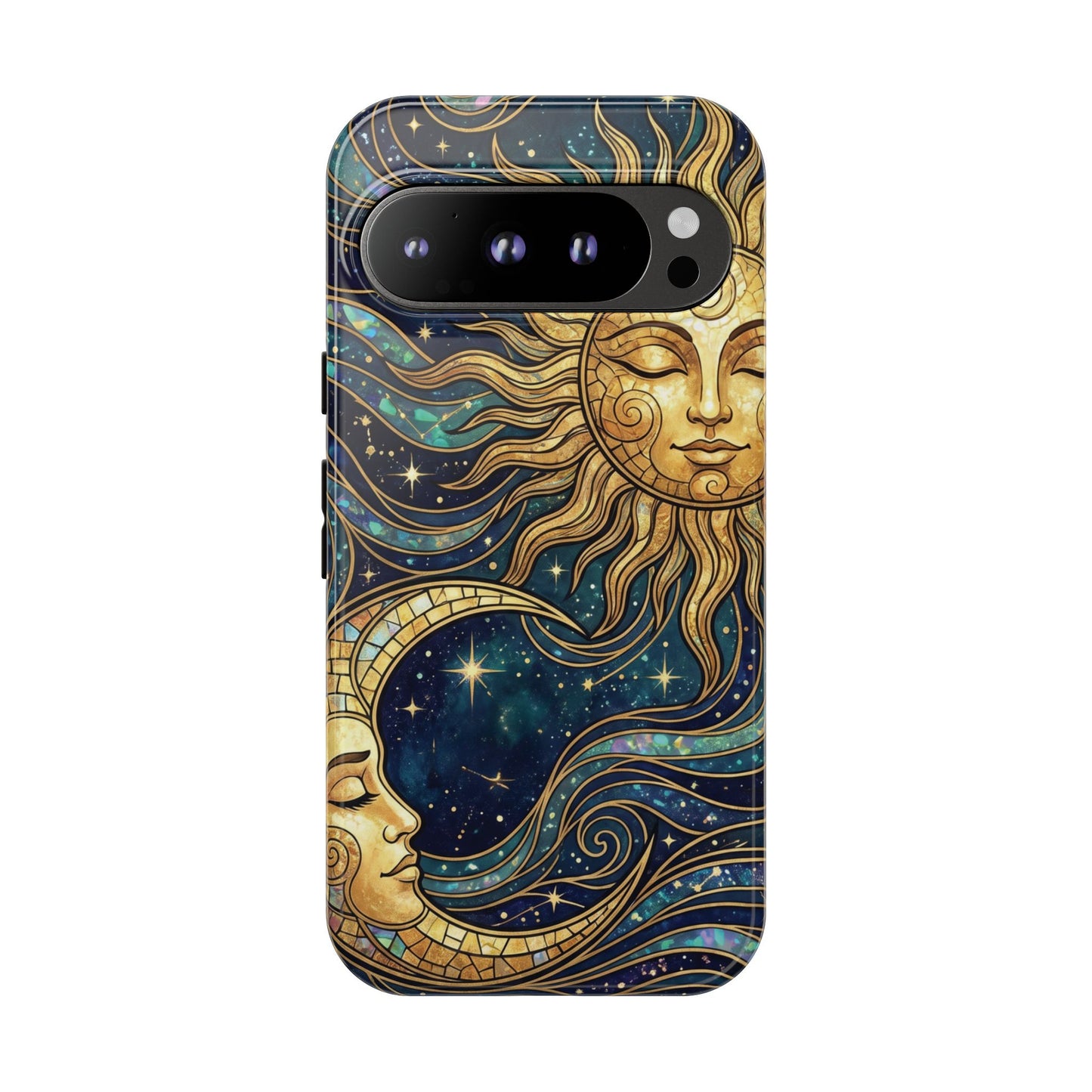 Elegant Teal & Gold Sun and Moon Phone Case