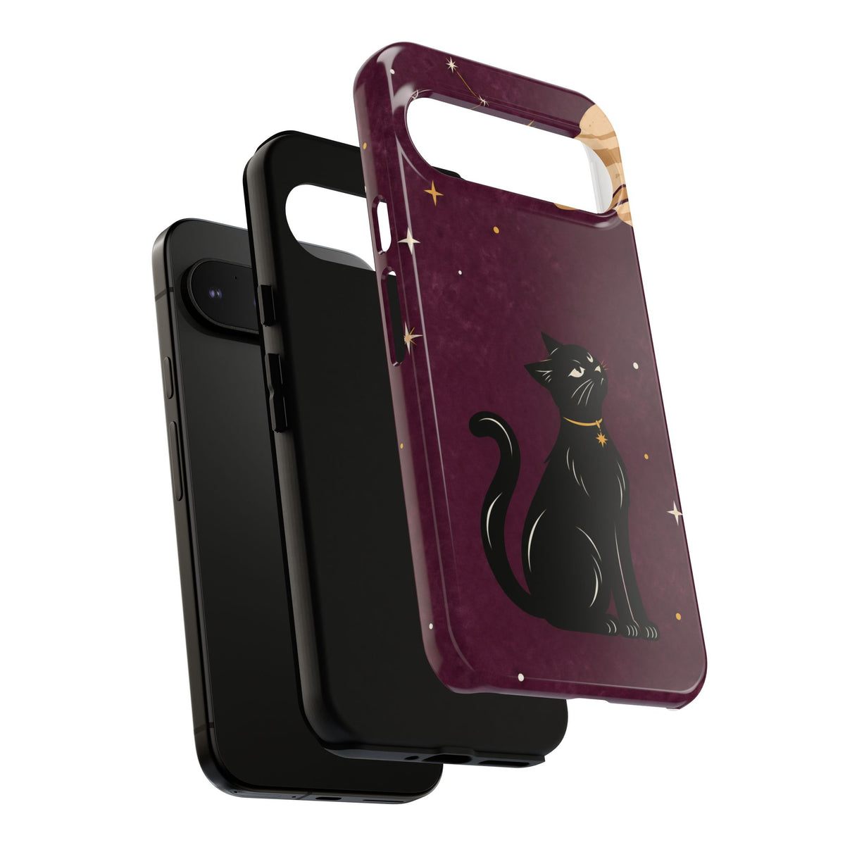 Whimsical Plum Celestial Black Cat Phone Case