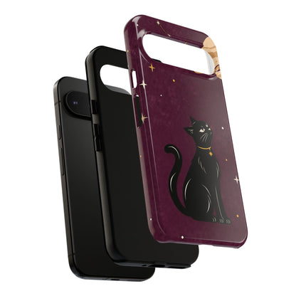 Whimsical Plum Celestial Black Cat Phone Case