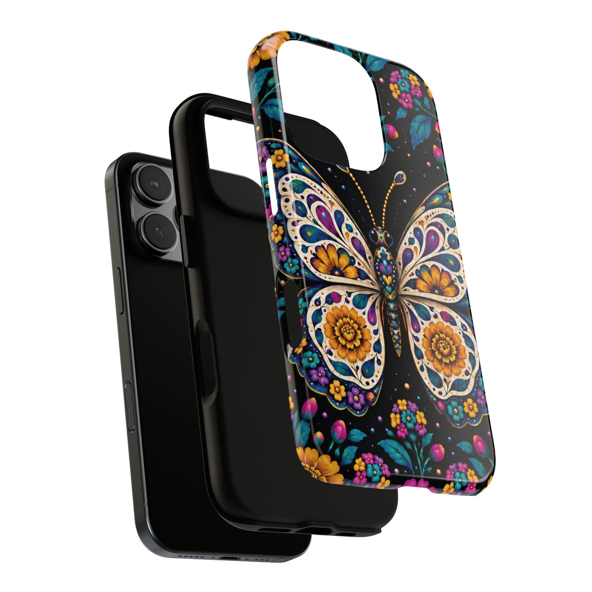 Vibrant Purple and Teal Calavera Butterfly Phone Case - Multicolor Phone Case