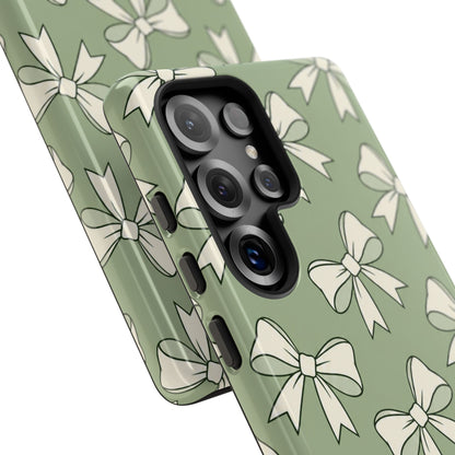 Chic Sage Green Bow Pattern Phone Case