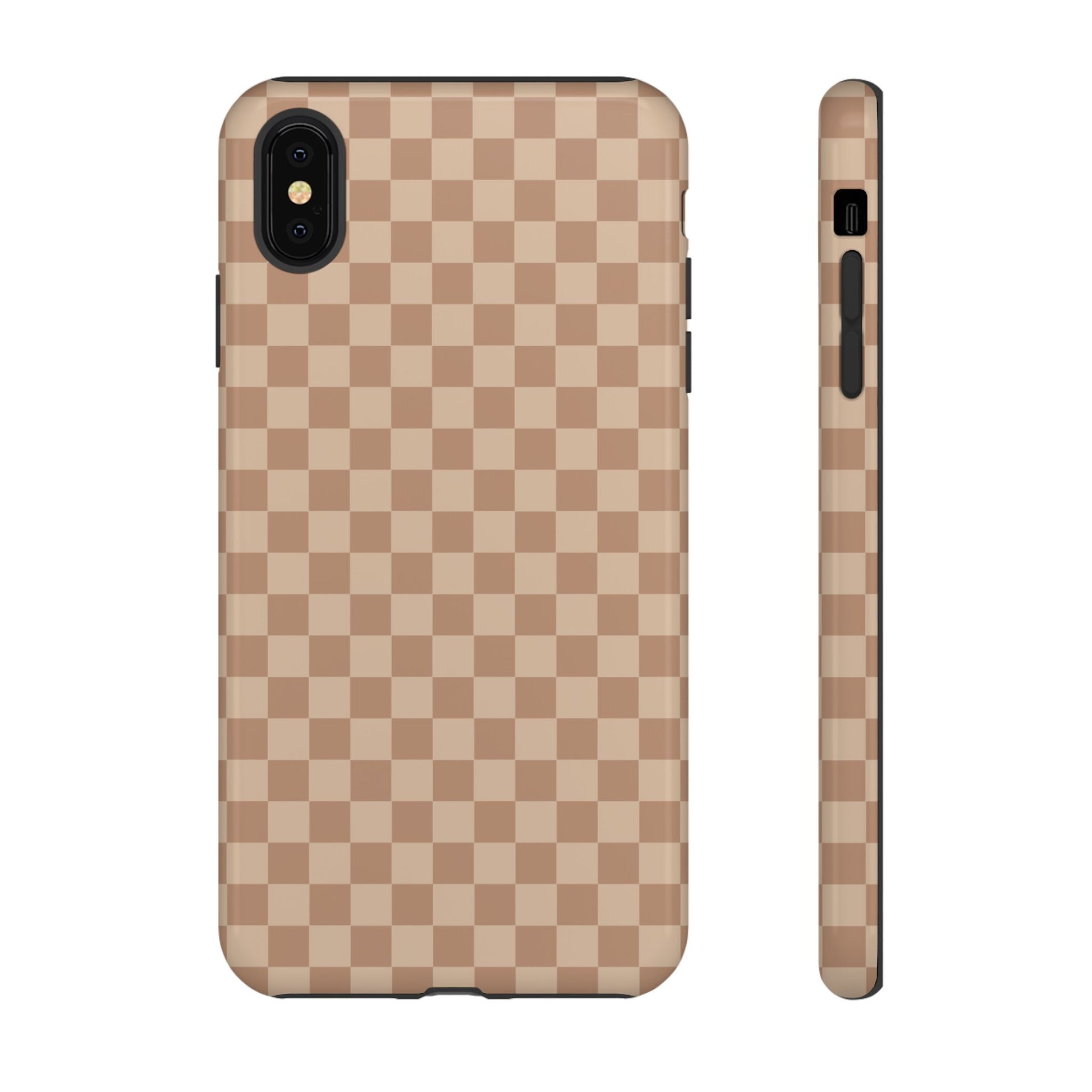 iPhone XS MAX / Glossy Phone Case - ’Bold Tan Checkered Pattern’ Phone Case