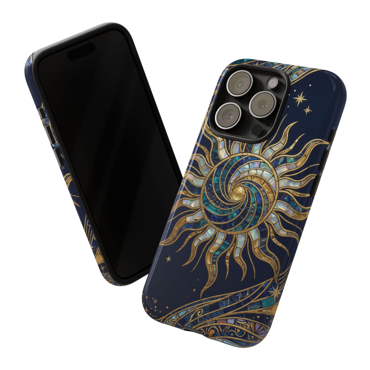 Elegant Navy & Gold Solar Spiral Phone Case