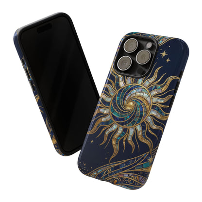 Elegant Navy & Gold Solar Spiral Phone Case