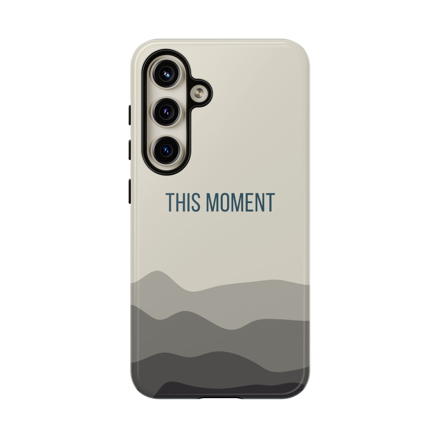 Samsung Galaxy S24 / Glossy Phone Case - Minimalist Cream Waves ’This Moment’ Statement Phone Case