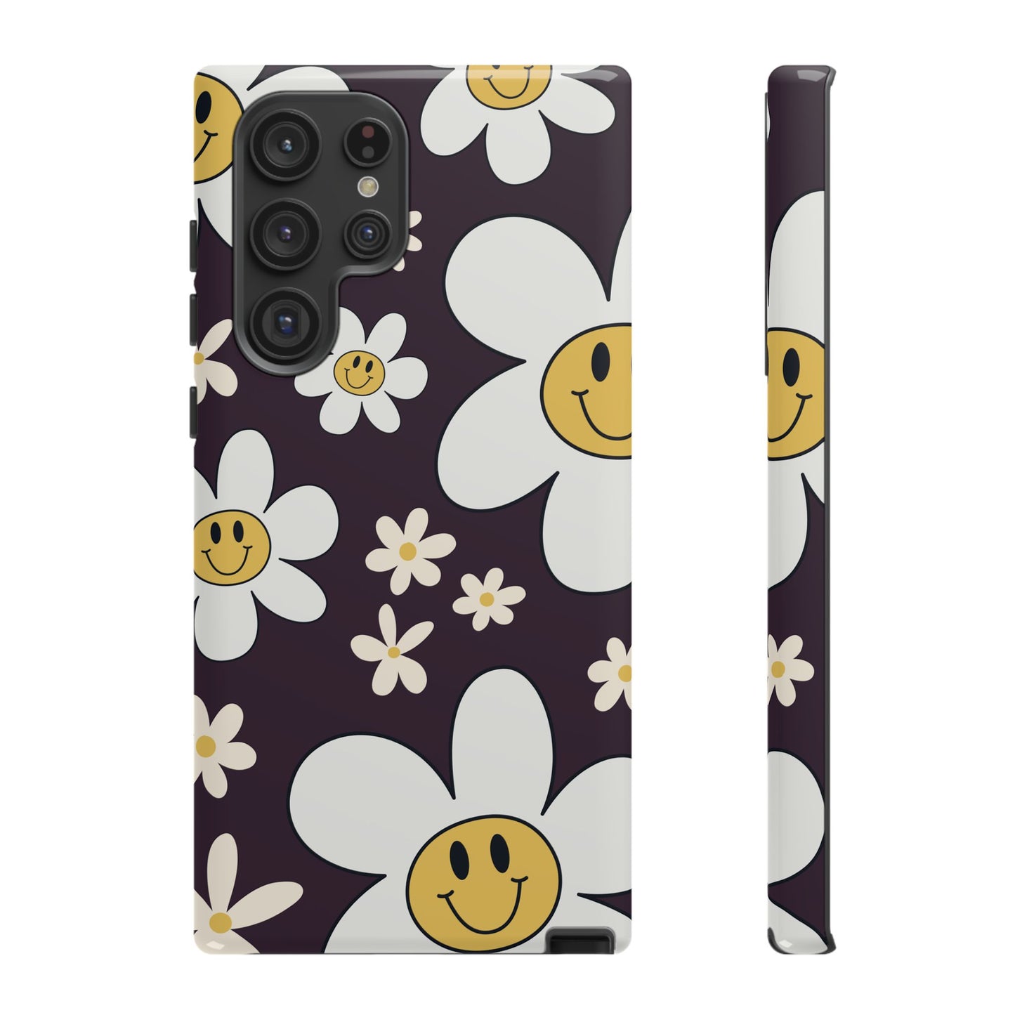 Samsung Galaxy S22 Ultra / Glossy Phone Case - Fun Retro Daisy Pattern with Purple Background Phone Case
