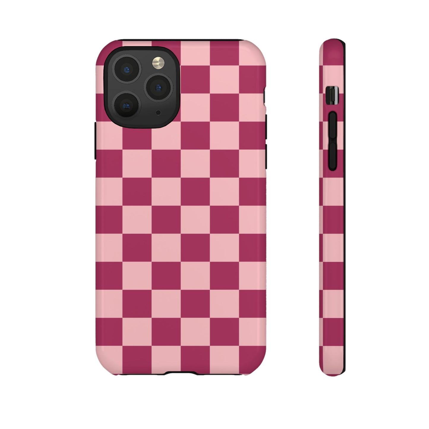 iPhone 11 Pro / Glossy Phone Case - ’Pink Checkered Pattern’ Phone Case