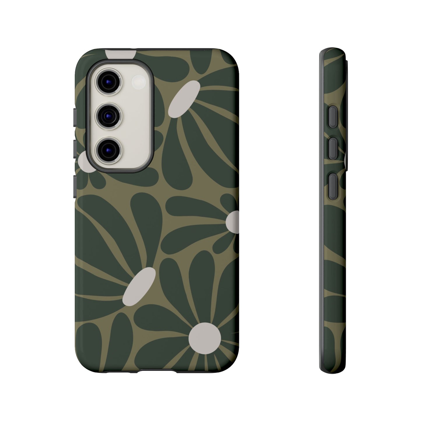 Samsung Galaxy S23 / Glossy Phone Case - ’Retro Olive Green Daisy Pattern’ Phone Case