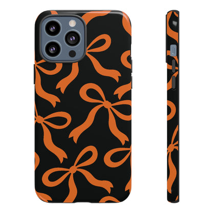 Bold Black and Burnt Orange Bow Pattern Phone Case - Black Phone Case - iPhone 13 Pro Max / Glossy