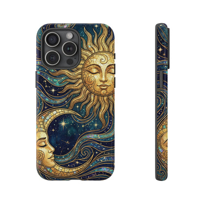 Elegant Teal & Gold Sun and Moon Phone Case