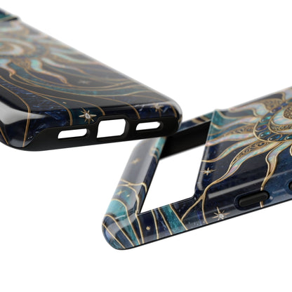 Elegant Teal & Gold Cosmic Sunburst Phone Case
