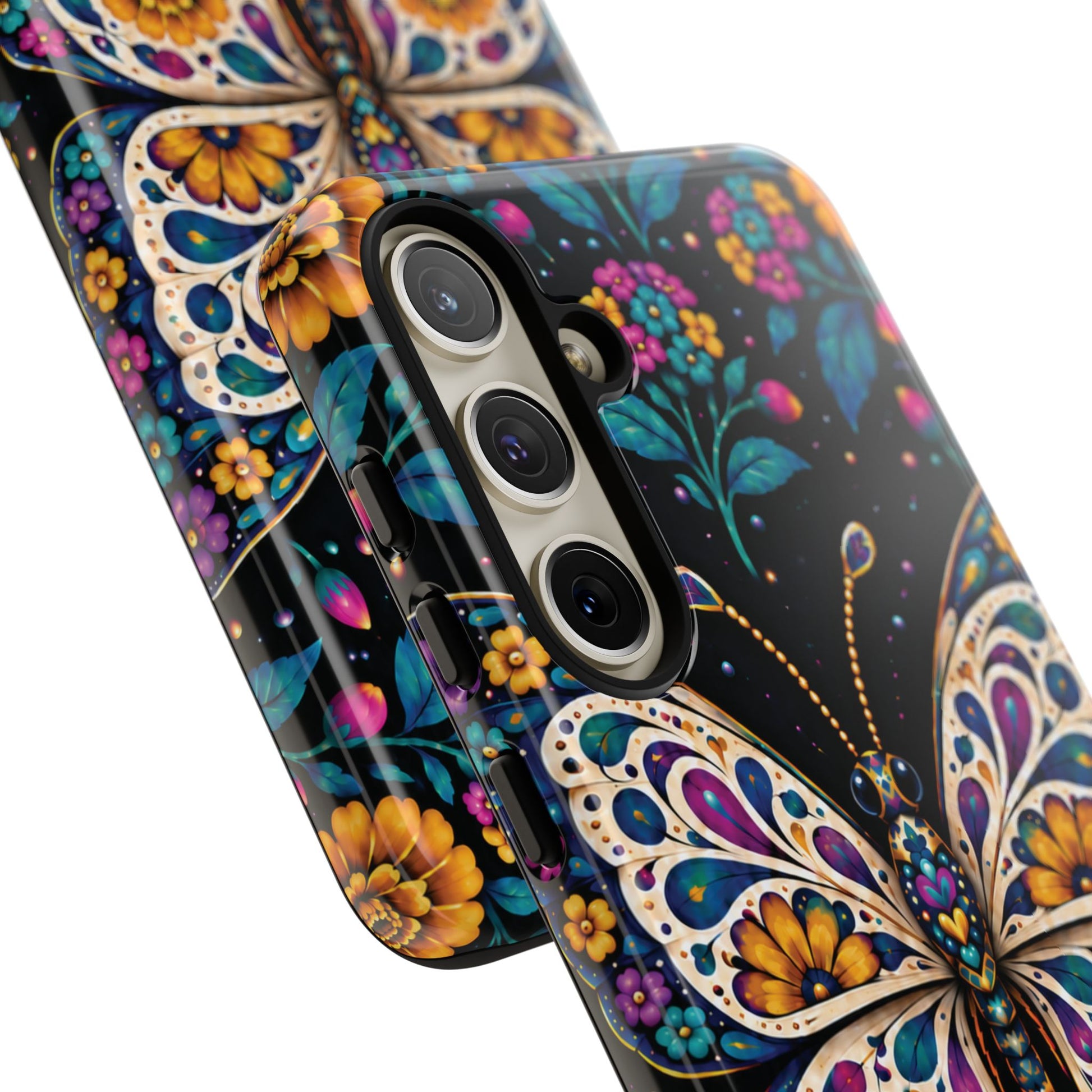 Vibrant Purple and Teal Calavera Butterfly Phone Case - Multicolor Phone Case