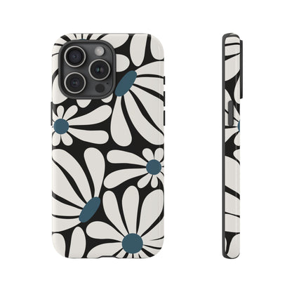 Retro Black Daisy Pattern Phone Case - Black Phone Case - iPhone 15 Pro Max / Glossy
