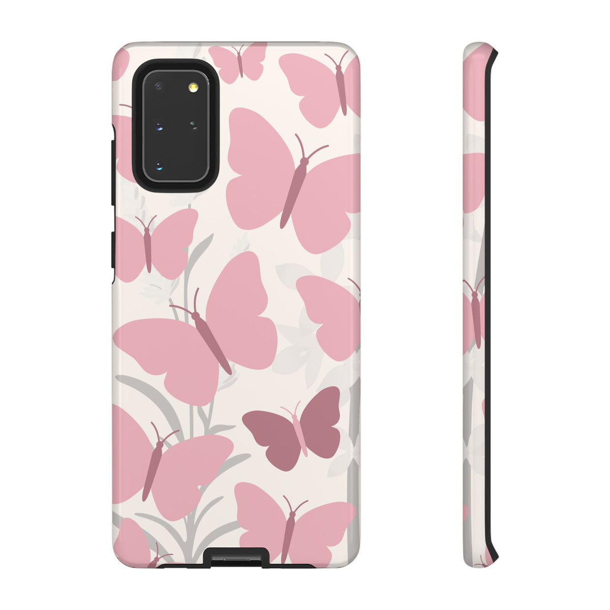 Minimalist Cream & Pink Butterfly Pattern Phone Case - White Phone Case - Samsung Galaxy S20+ / Glossy