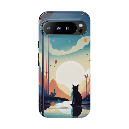 Google Pixel 9 Pro XL / Glossy Phone Case - Stylised Cat & Moon Design Phone Case