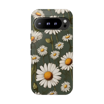 Boho Chic Daisies Floral Pattern "White & Green" Phone Case