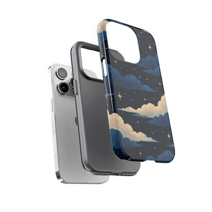 Illustrated Navy Blue Clouds & Stars Phone Case