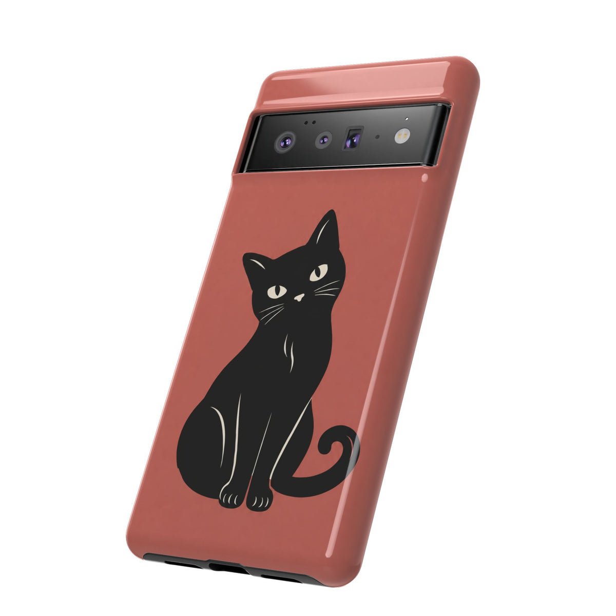 Minimalist Coral Red & Black Cat Phone Case