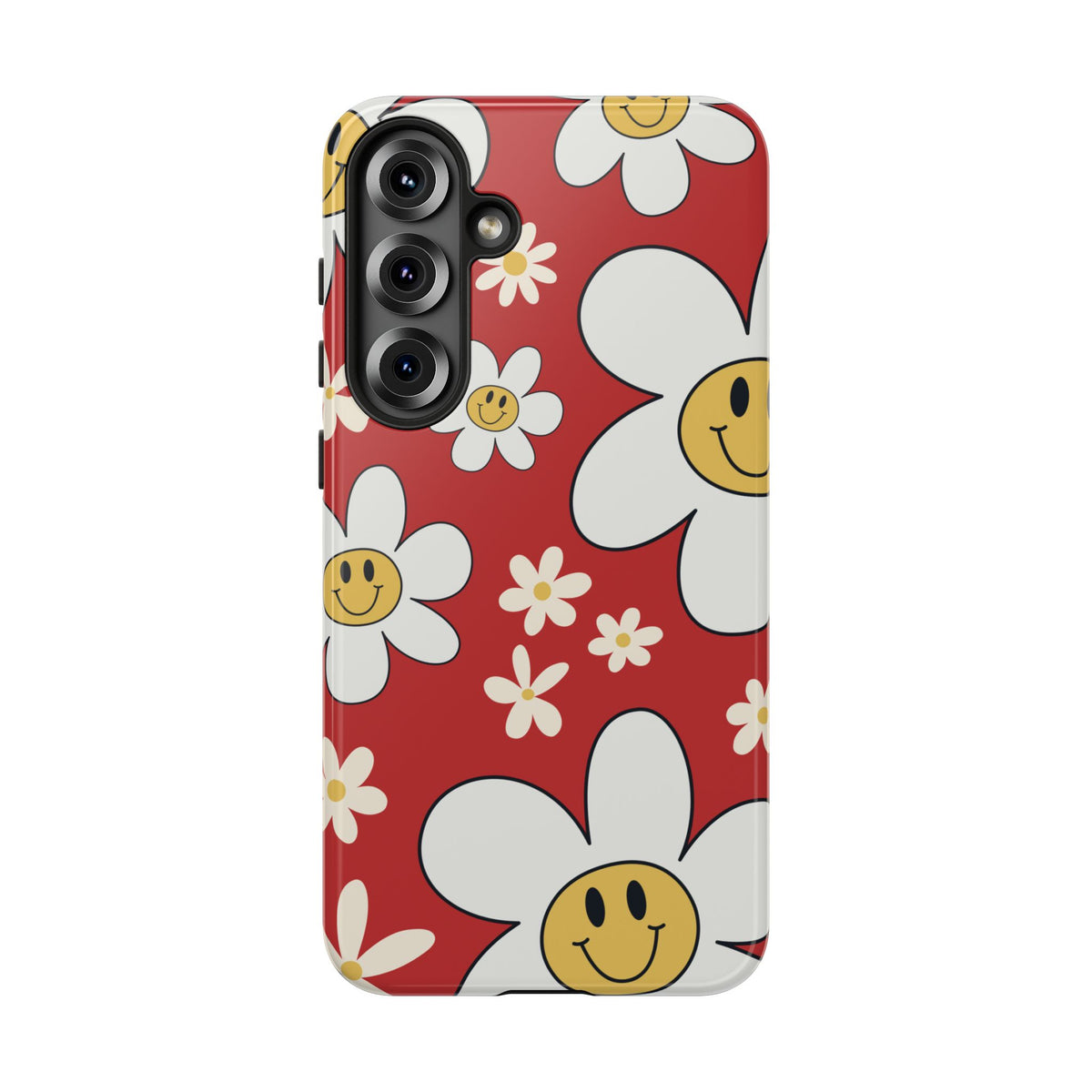 Fun Retro Daisy Pattern with Red Background Phone Case - Red Phone Case - Samsung Galaxy S25 Plus / Glossy