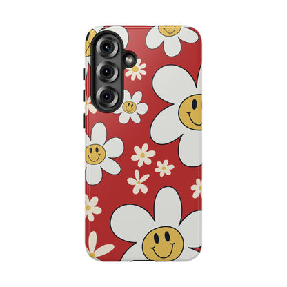 Fun Retro Daisy Pattern with Red Background Phone Case - Red Phone Case - Samsung Galaxy S25 Plus / Glossy