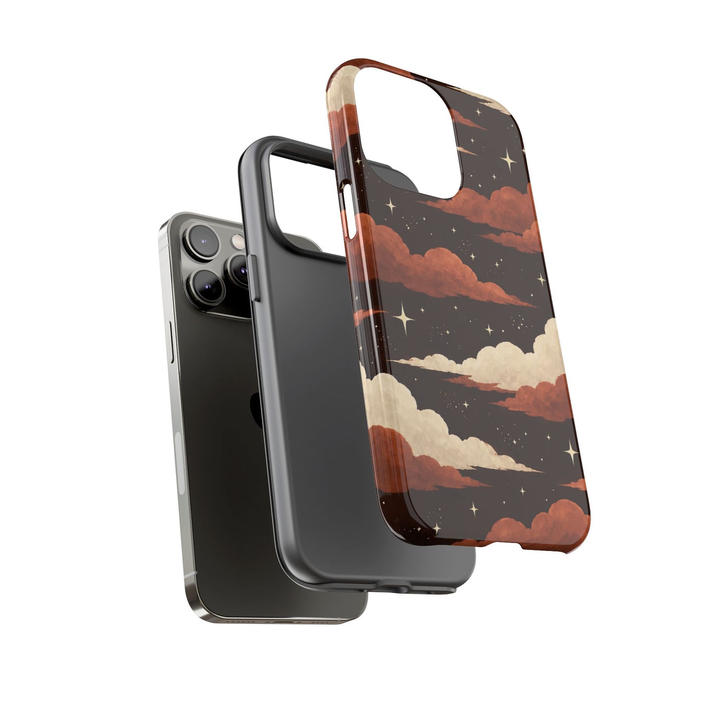 Illustrated Burnt Orange Clouds & Stars Phone Case