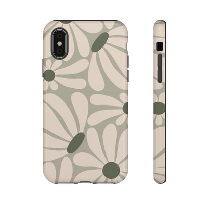 Retro Cream & Green Daisy Pattern Phone Case - White Phone Case - iPhone X / Glossy