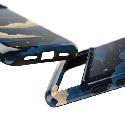 Illustrated Navy Blue Clouds & Stars Phone Case