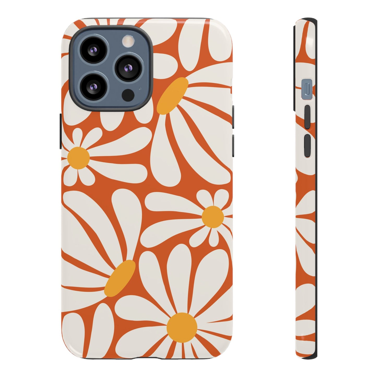 Retro Orange Daisy Pattern Phone Case - Orange Phone Case - iPhone 13 Pro Max / Glossy