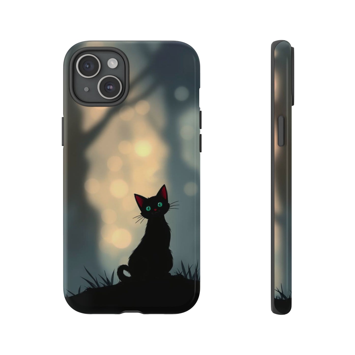 iPhone 15 Plus / Glossy Phone Case - Gothic Cat Design Phone Case